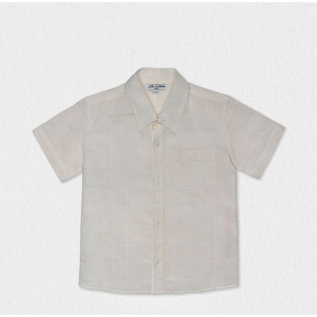 Colin Boy Shirt Short Sleeve Linen, White Openwork