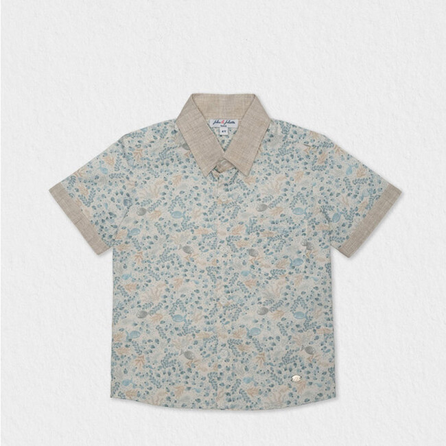 Colin Boy Shirt Short Sleeve Cotton, Blue Fish