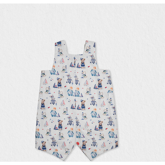 Damien Baby Dungaree Cotton, Blue Red Bear - Rompers - 2