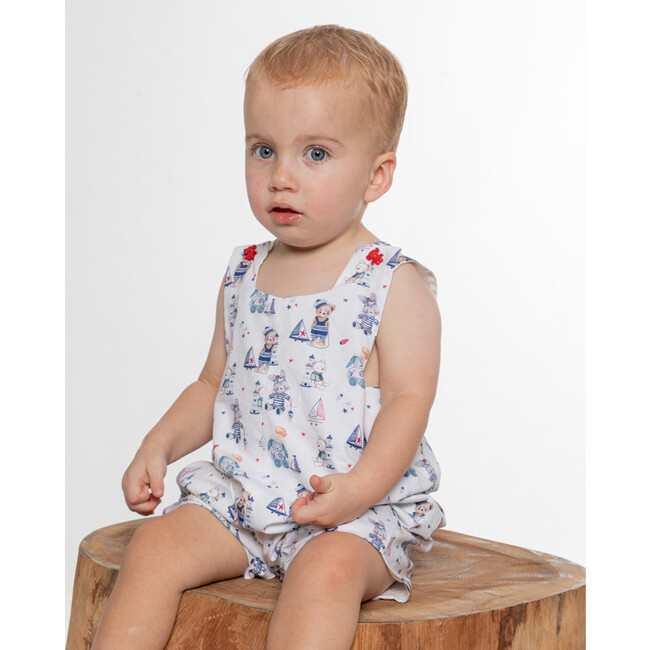 Damien Baby Dungaree Cotton, Blue Red Bear - Rompers - 3