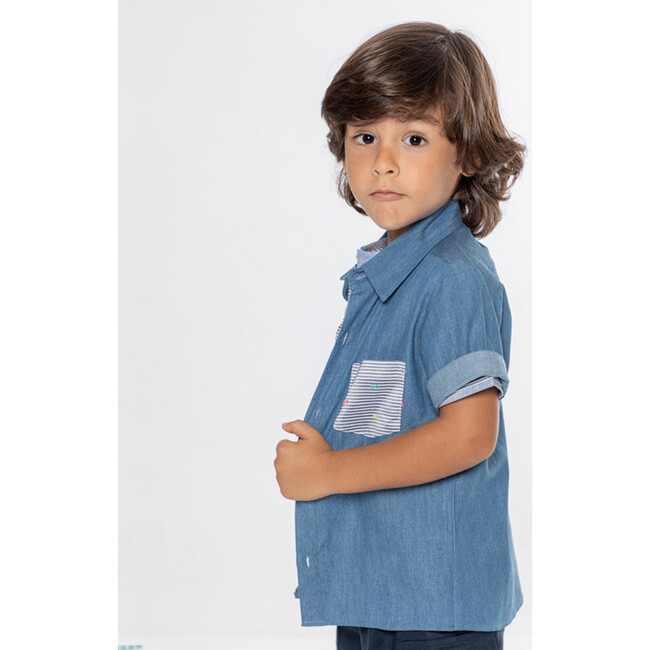 Colin Boy Shirt Short Sleeve Cotton, Denim - Button Downs - 3