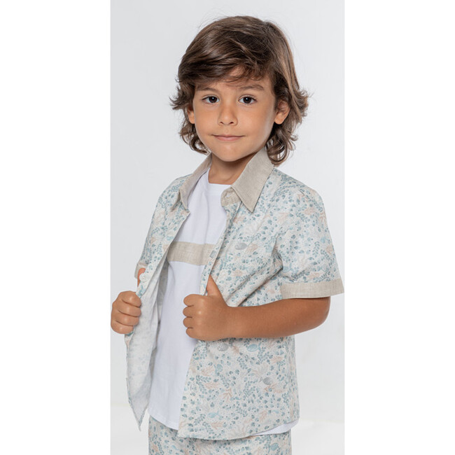 Colin Boy Shirt Short Sleeve Cotton, Blue Fish - Button Downs - 3