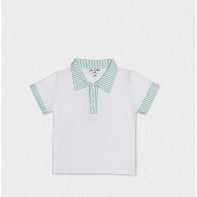 Brandan Baby Polo SS, White Mint Stripes