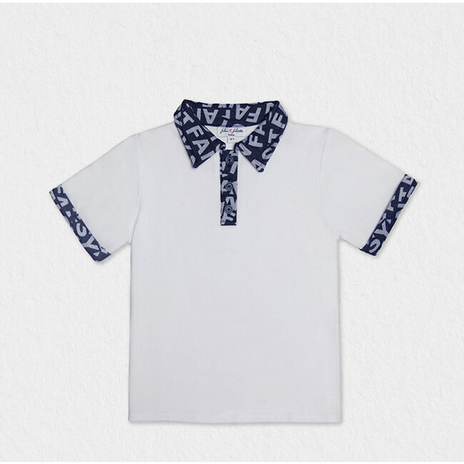 Brandan Boy Polo SS, White Navy Blue Fantasy