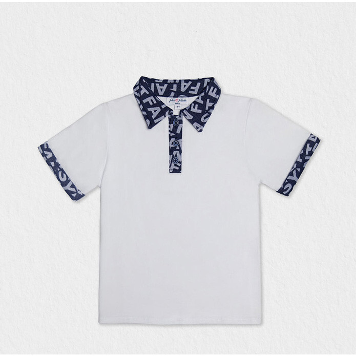 Brandan Boy Polo SS, White Navy Blue Fantasy - Polo Shirts - 1