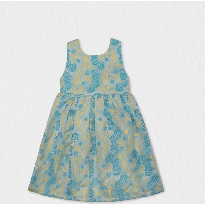 Bella Girl Dress Sleeveless, Blue Yellow - Dresses - 1