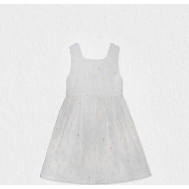 Bella Girl Dress Sleeveless, White Gold Organza