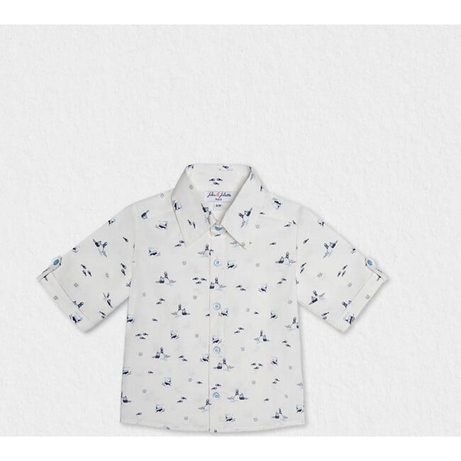 Batiste Baby Boy Shirt SS Cotton, White Blue Ship - Button Downs - 1