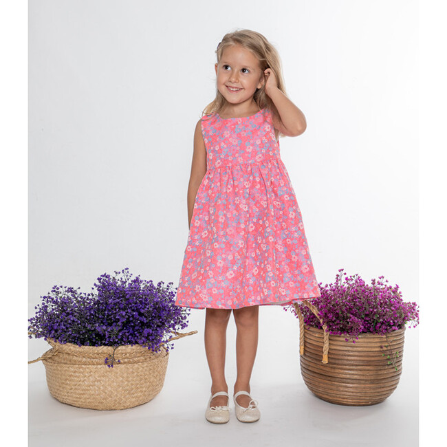 Bella Girl Dress Sleeveless, Flowery Fuchsia - Dresses - 3