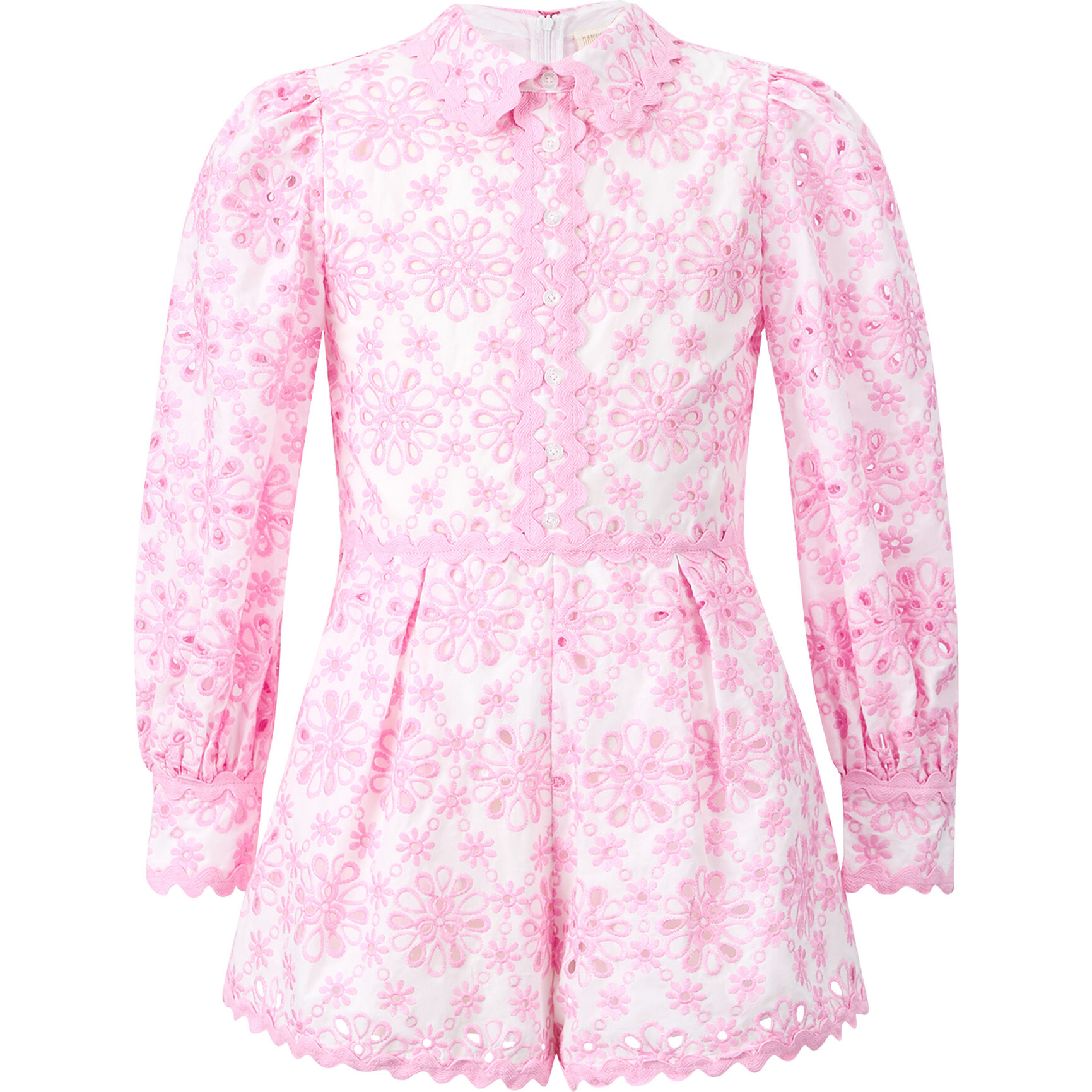 Nora Embroidered Romper, Pink - Rompers - 1