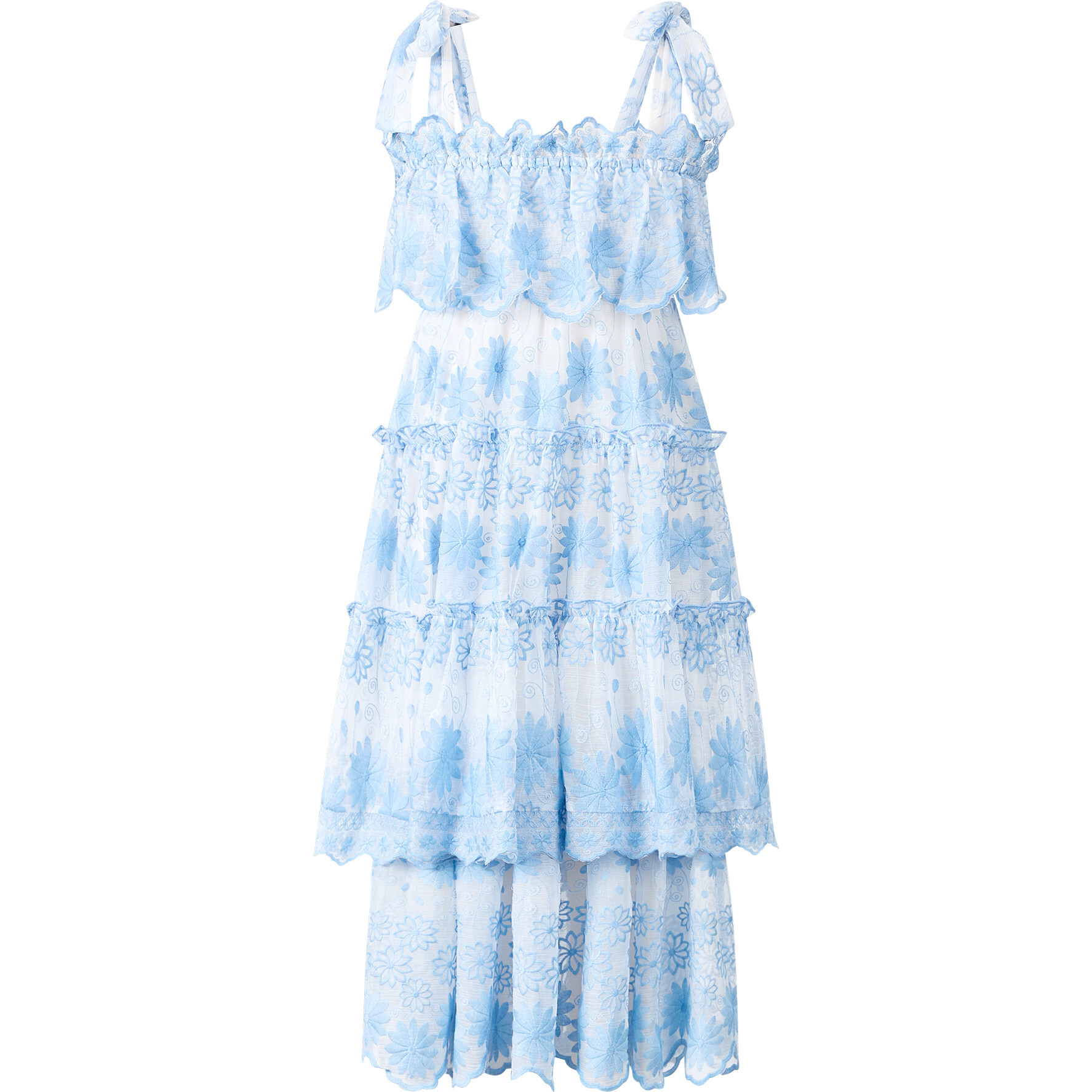 Lena Embroidered Maxi Dress, Blue - Dresses - 1