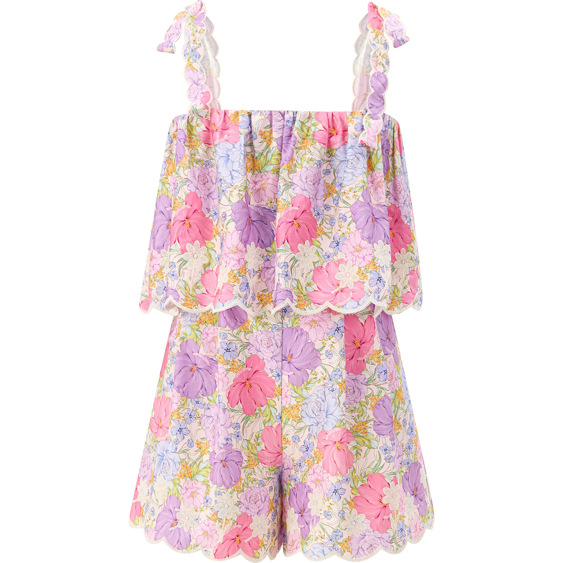 Charlotte Embroidered Romper, Floral - Rompers - 1
