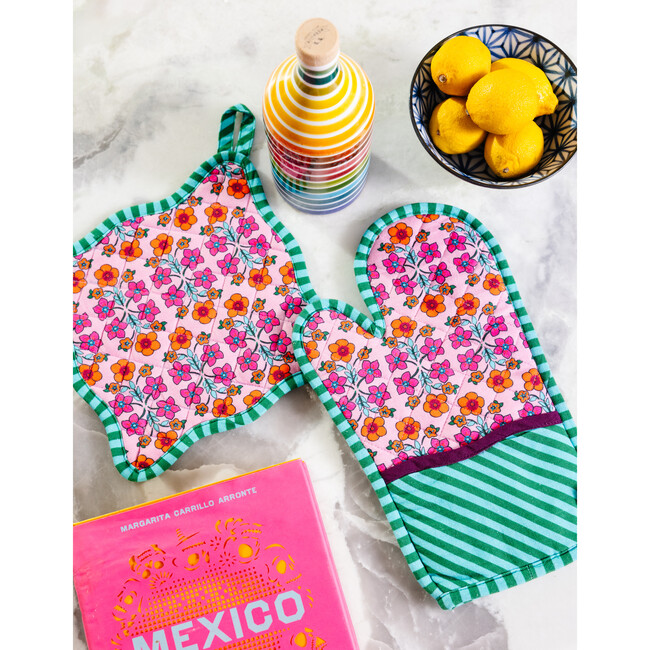 Light Pink Pot Holder & Oven Mitt, Green, Pink - Kitchen - 2