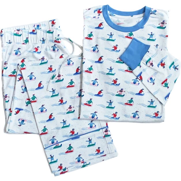 Mens Holiday Pajamas, WHT Penguins