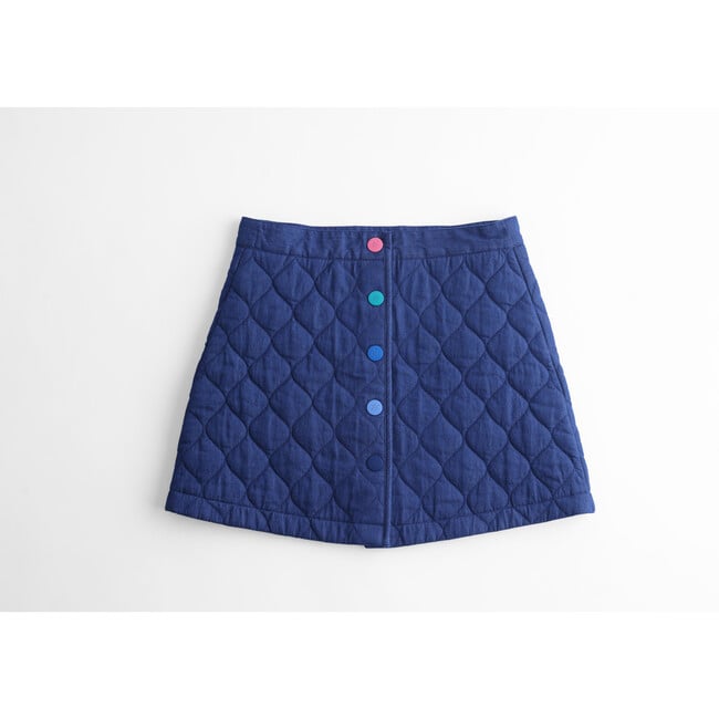 Quilted Snap Front Short Skirt, Indigo Chambray