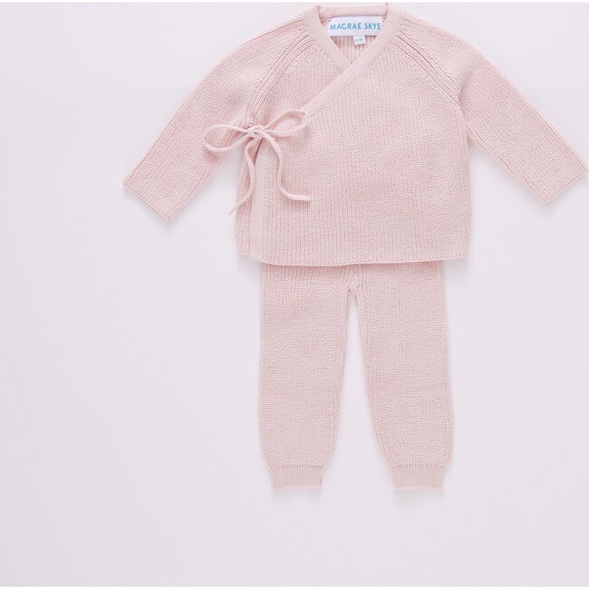 Knit Organic Cotton 2-Piece Kimono Sweater & Pant Baby Set, Rosewater