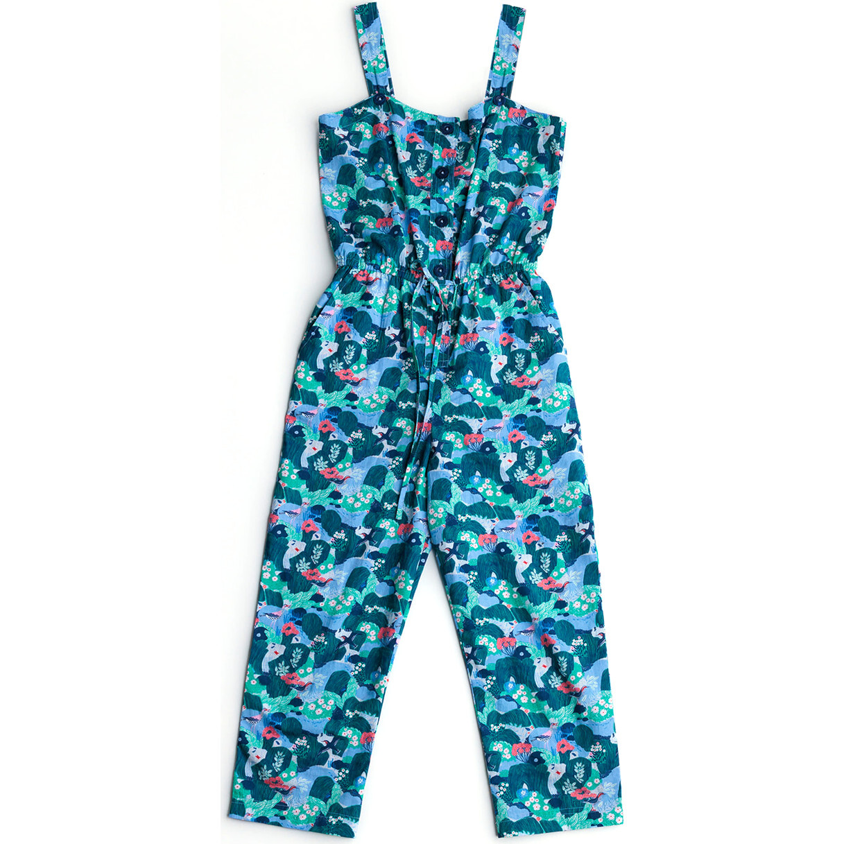 Jessie Easy Fit Sleeveless Drawstring Waist Straight Leg Jumpsuit, Salt Marsh - Rompers - 1