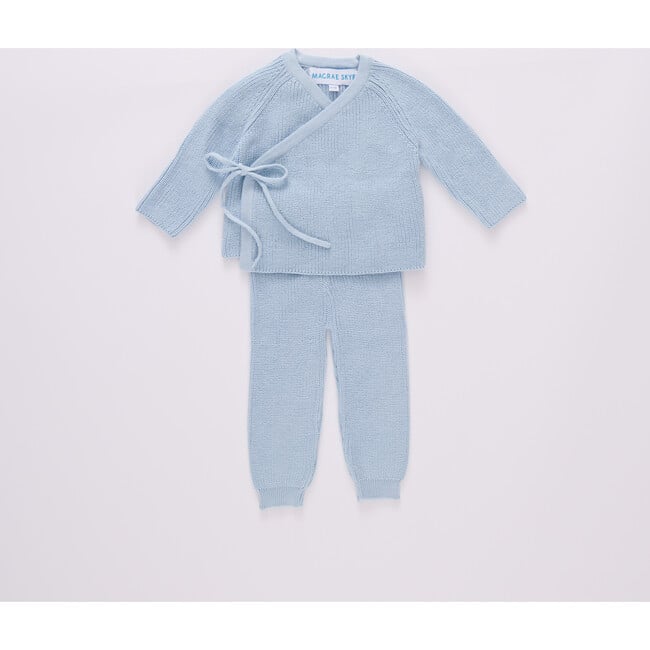 Knit Organic Cotton 2-Piece Kimono Sweater & Pant Baby Set, Starlight Blue