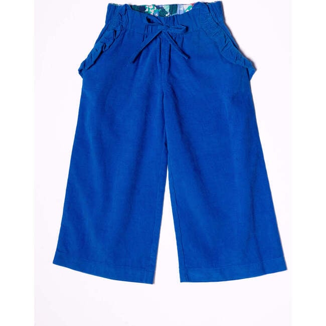 Jamie Pull-On Long Wide Leg Cinched Waist Ruffle Pants, Victoria Blue