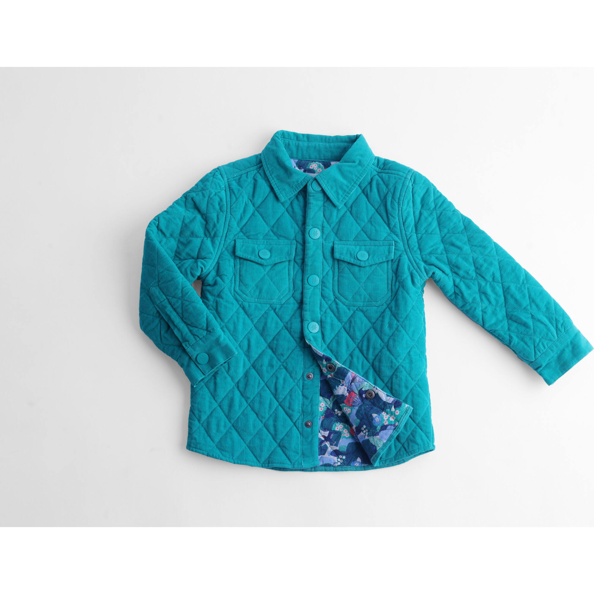 Harrison Quilted Corduroy Long Sleeve Shirt, Columbia Green - Shirts - 1