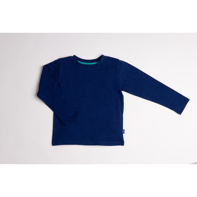 Charlie Crew Neck Long Sleeve Plain T-Shirt, Blue Depths