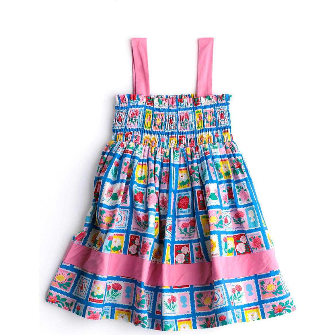Blacklock Smocked Print Pleated Yoke Sleeveless Dress, Stamp - Dresses - 1
