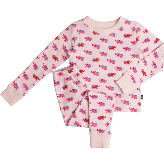 All Day Long Cuffed Pajamas, Pink Elephant