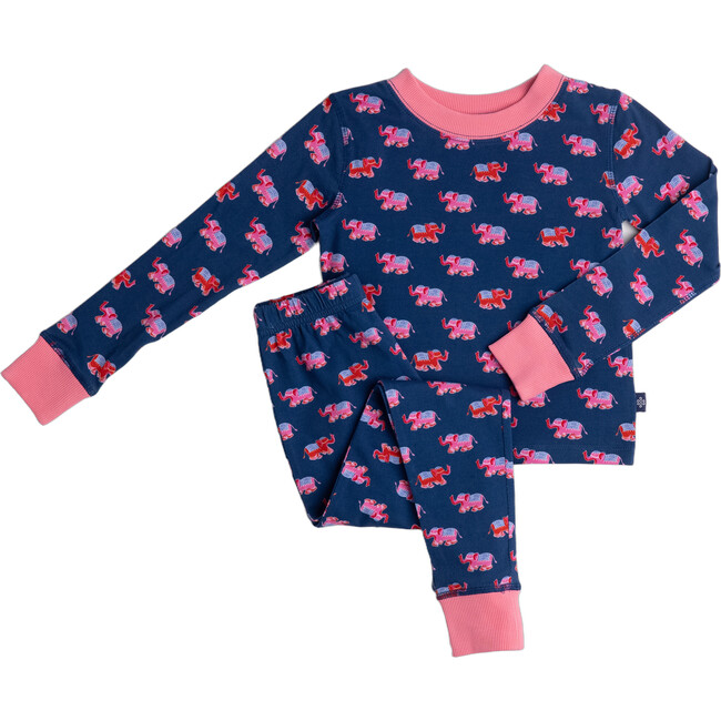 All Day Long Cuffed Pajamas, Navy Elephant