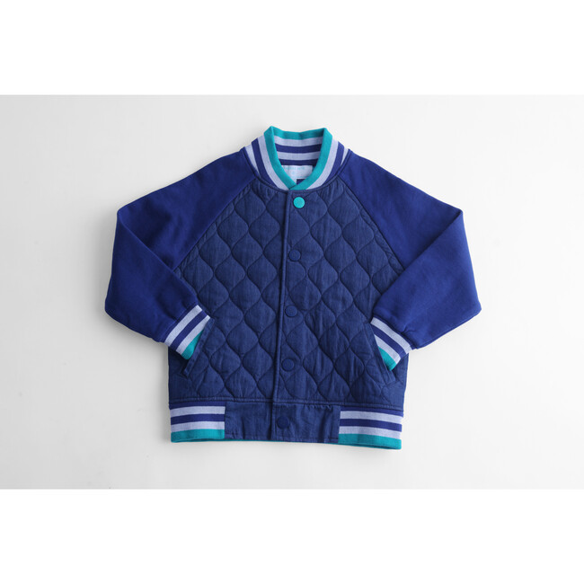 Biggs Print Long Raglan Sleeve Bomber Jackets, Blue Depths