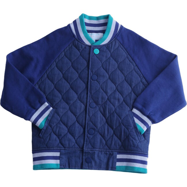 Biggs Print Long Raglan Sleeve Bomber Jackets, Blue Depths - Jackets - 3