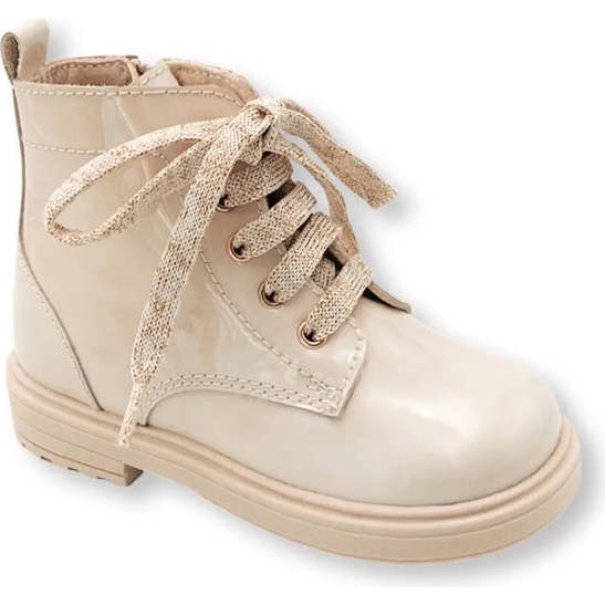 Luna Boots, Light Beige Patent Leather