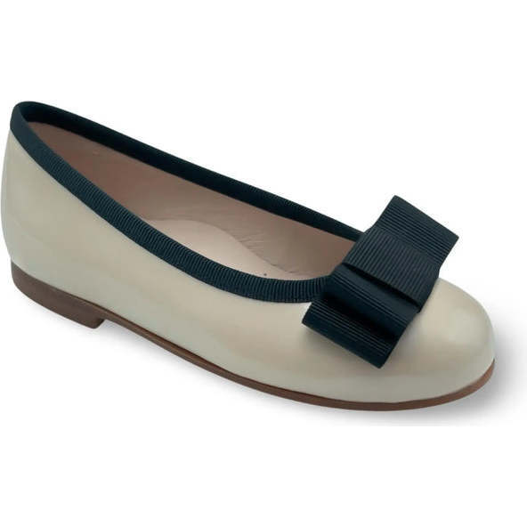 Emma Ballerina Flat Shoes, Ivory Patent Leather