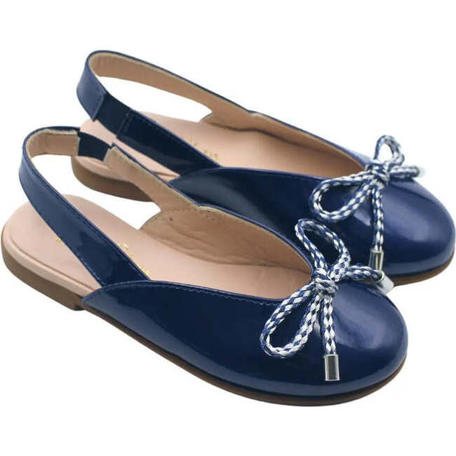 Karina Slingback Shoes, Navy Patent Leather - Flats - 2