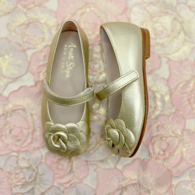 Camille Mary Jane Shoes, Gold Leather - Mary Janes - 4