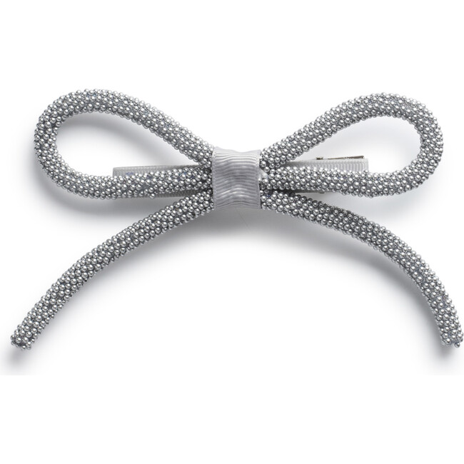 Sprinkle Pearl Bow Clip, Silver