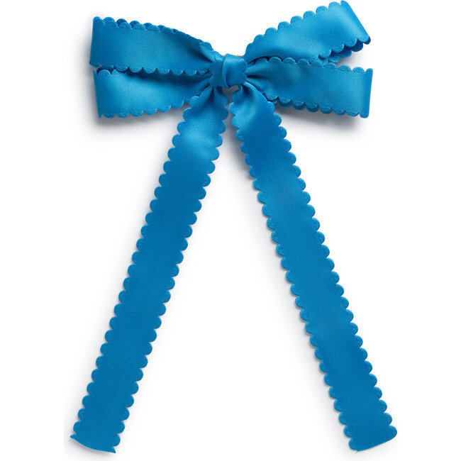 Gumdrop Scalloped Satin Bow Clip, Cobalt