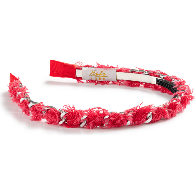 Coco Silver Chain Headband, Red Denim