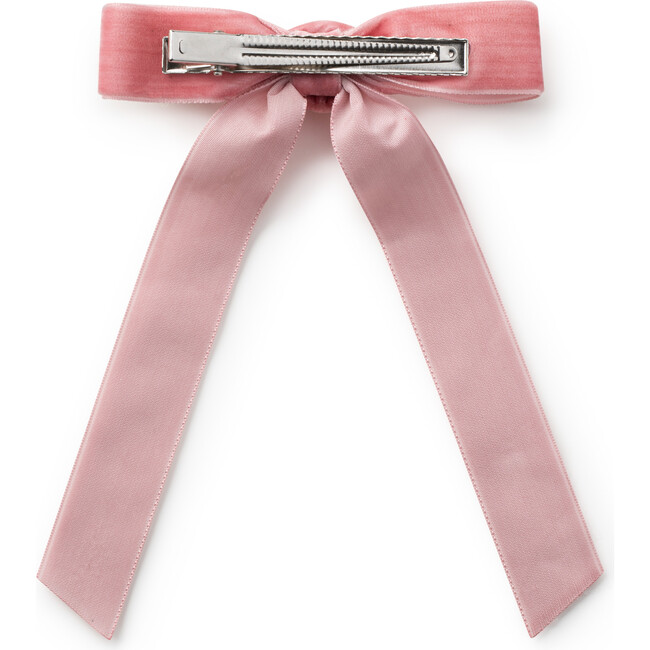 Rosette Velvet Long Tail Clip, Mauve - Bows - 2