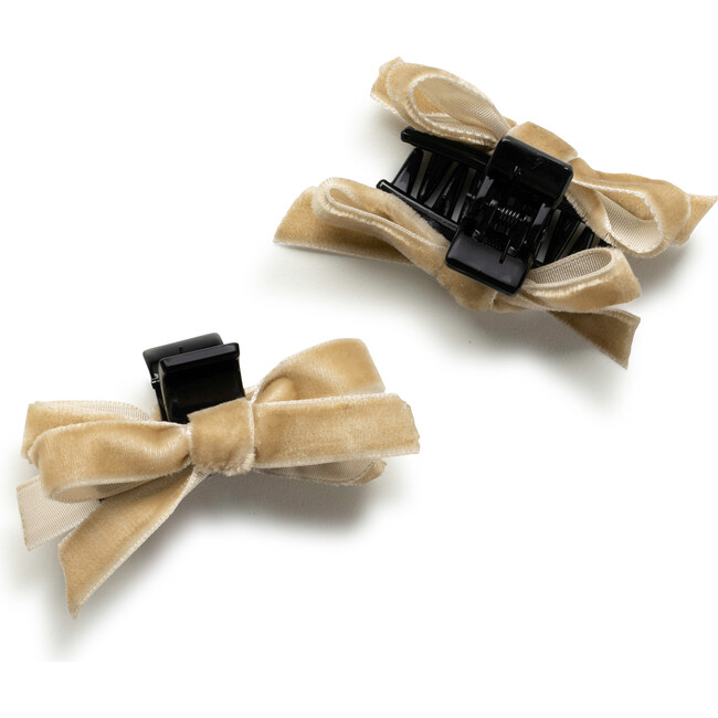 Laura Velvet Bow Mini Claw Clip Set, Oatmeal
