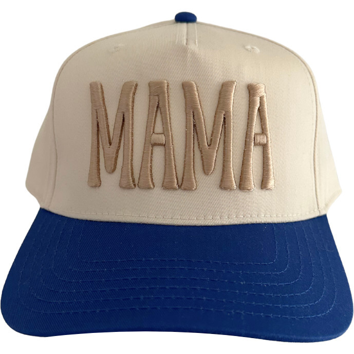 MAMA Embroidered Hat, Tan/Blue - Hats - 1