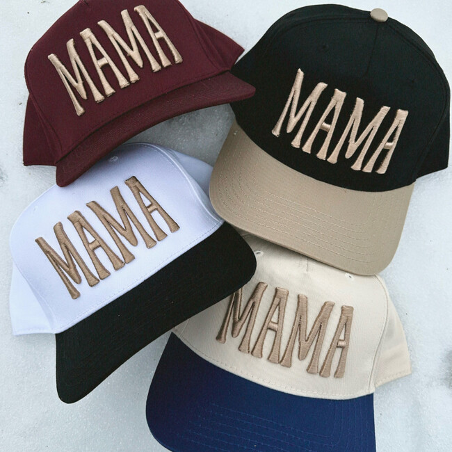 MAMA Embroidered Hat, Tan/Blue - Hats - 2