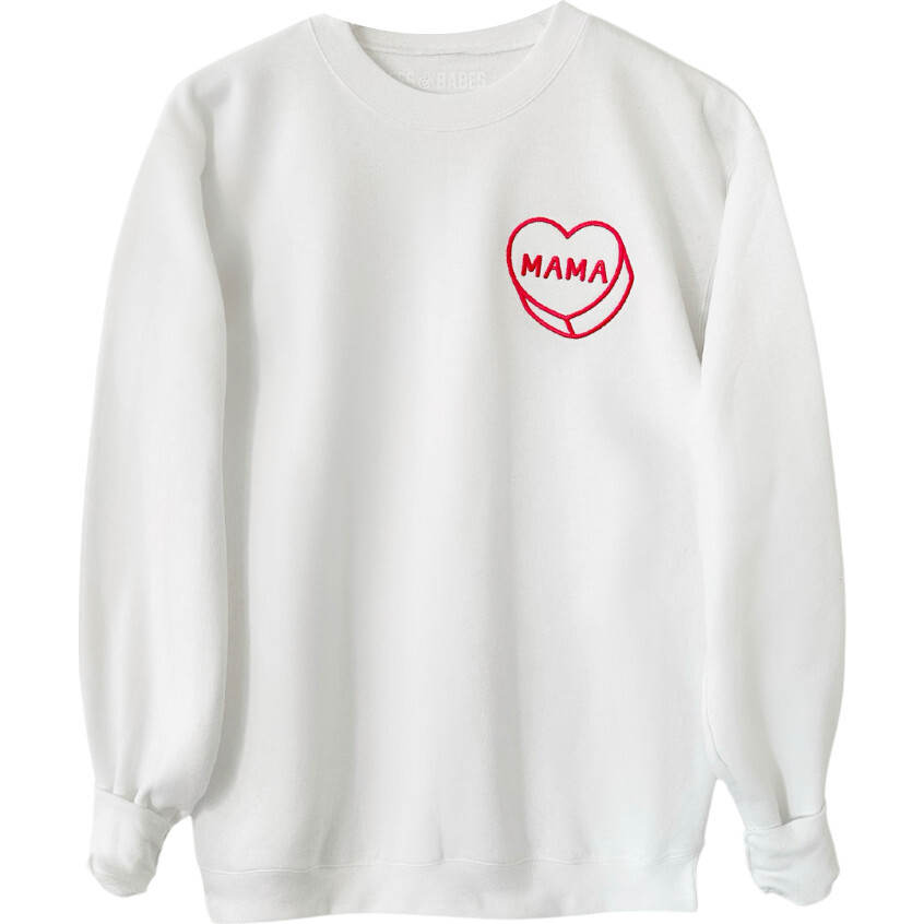Luv Letters Stitch Embroidered Mama Sweatshirt, White - Sweatshirts - 1
