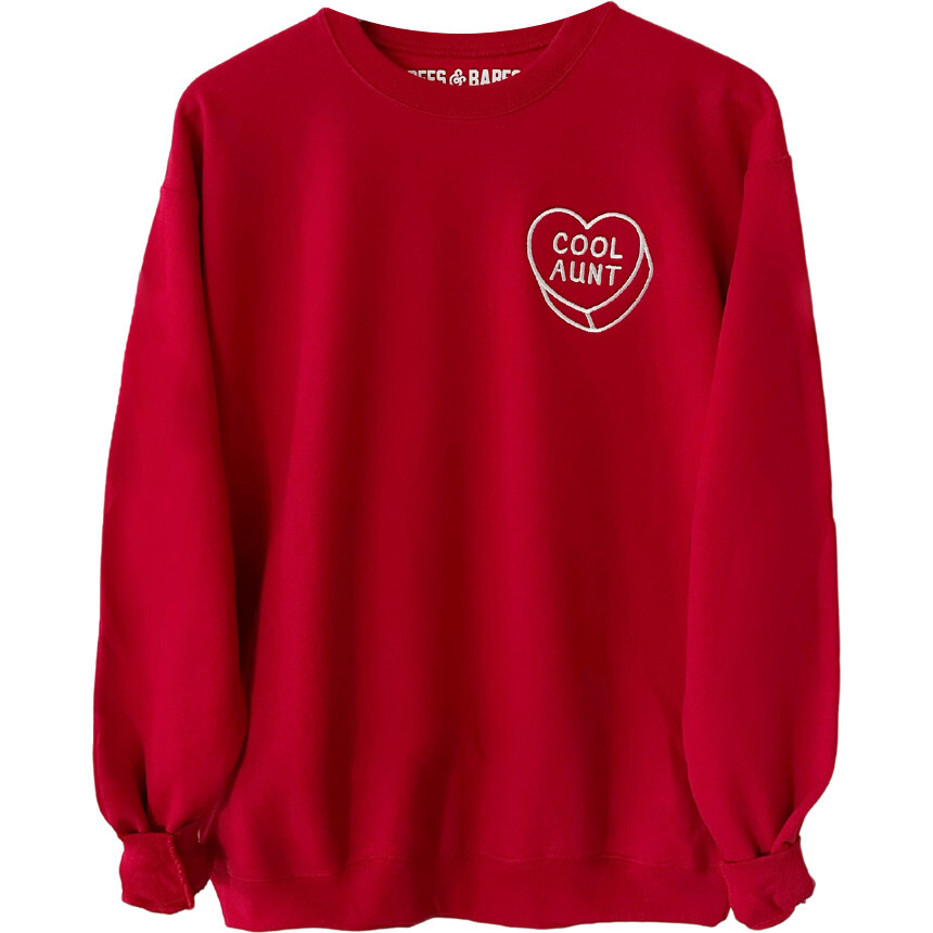 Luv Letters Stitch Embroidered Cool Aunt Sweatshirt, Red - Sweatshirts - 1