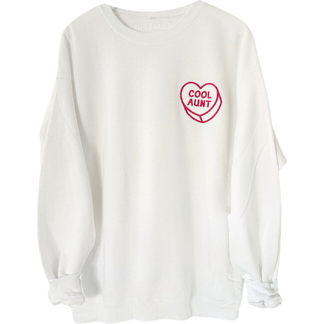 Luv Letters Stitch Embroidered Cool Aunt Sweatshirt, White