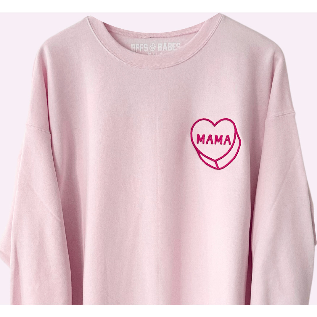 Luv's mama Luv Letters Stitch Embroidered Mama Sweatshirt, Pink - Bffs