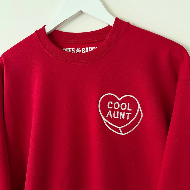 Luv Letters Stitch Embroidered Cool Aunt Sweatshirt, Red - Sweatshirts - 3