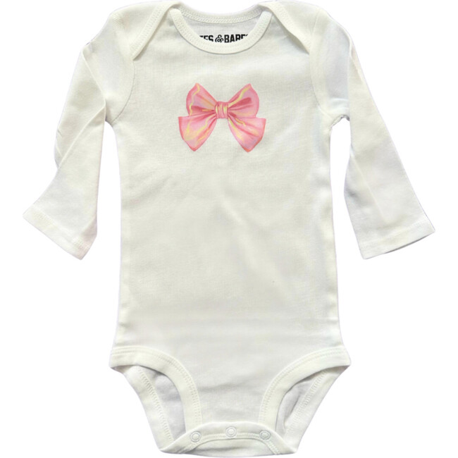 Bow Print Baby Bodysuit, White