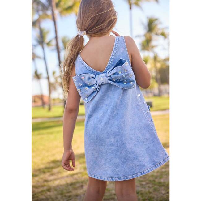 Crystal Heart Denim Bow Dress - Dresses - 2