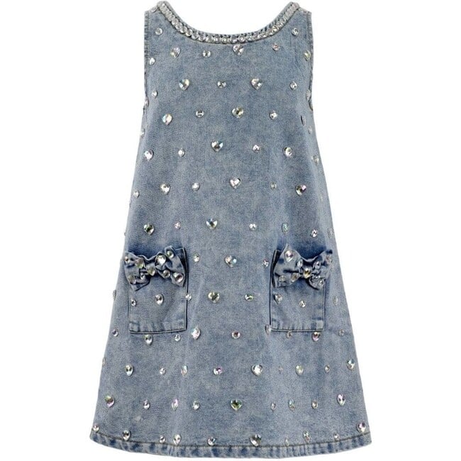 Crystal Heart Denim Bow Dress - Dresses - 5