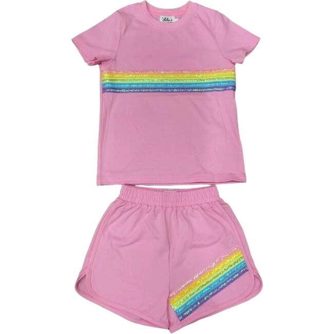 Rainbow Sequin Short Set Pink